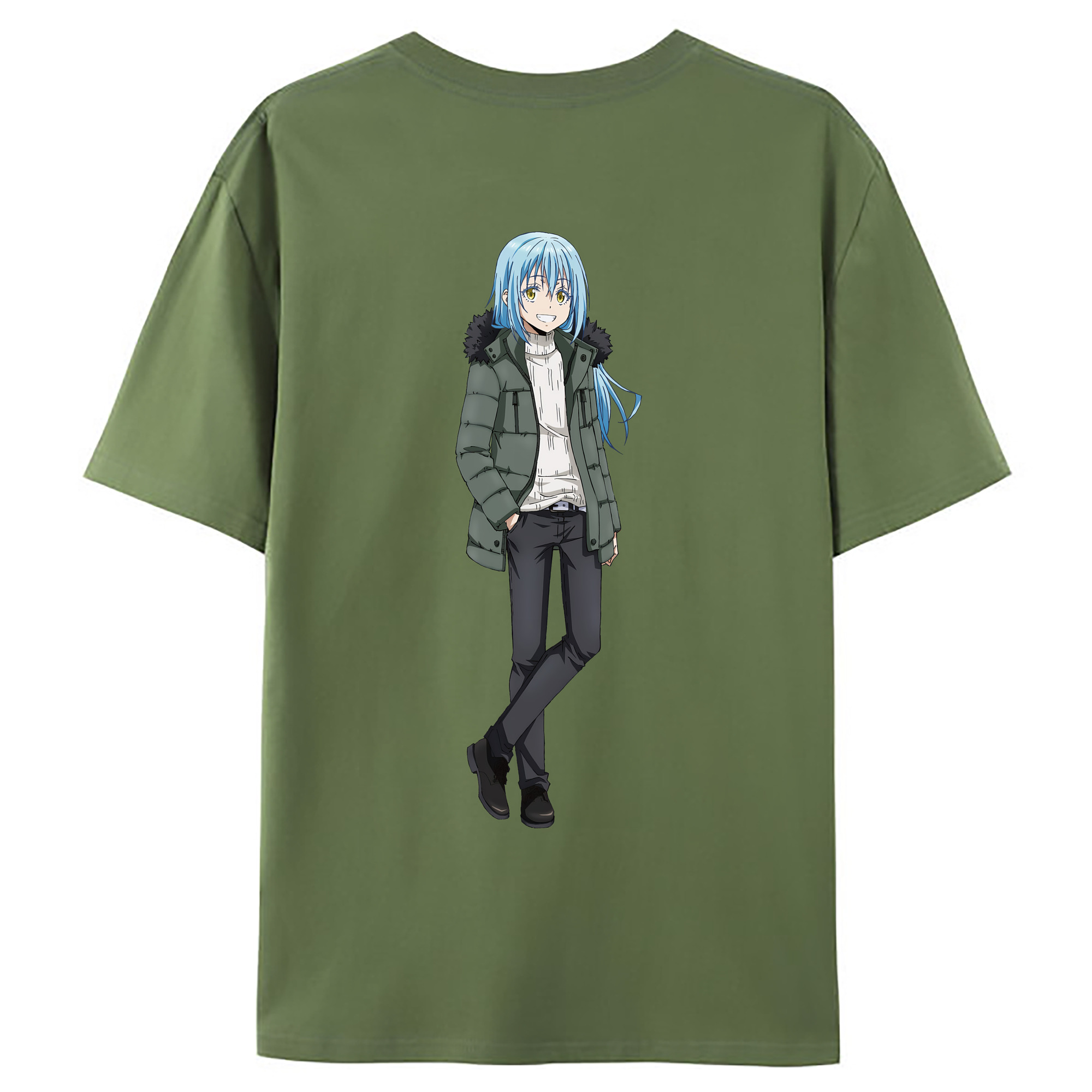 （画像用） 転スラ Regarding Reincarnated to Slime 綿100％ メンズ半袖Tシャツ（バックプリント） 通気性